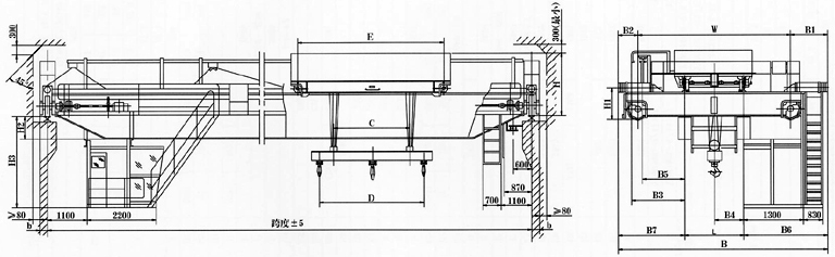 5+5～(25+25)t挂梁桥式起重机(平行主梁方向)